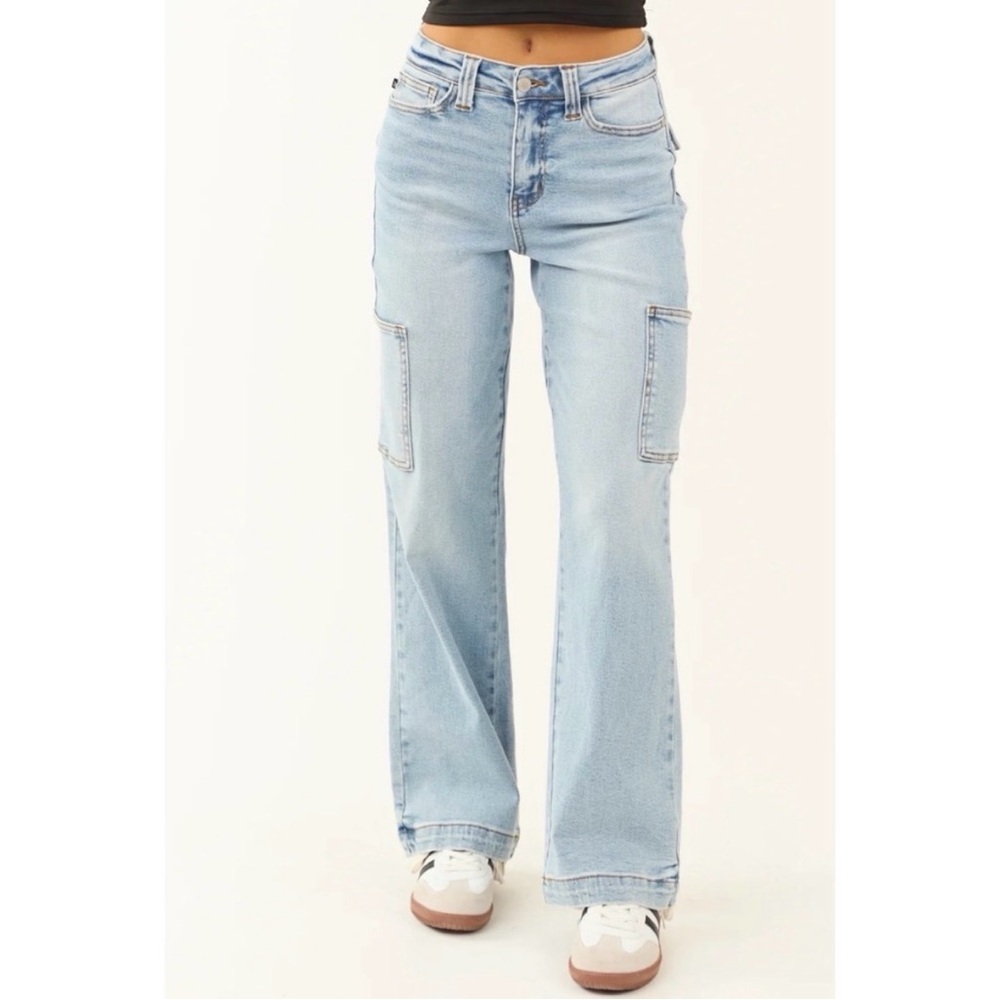 Judy Blue Light Blue Cargo Jeans Wide Leg